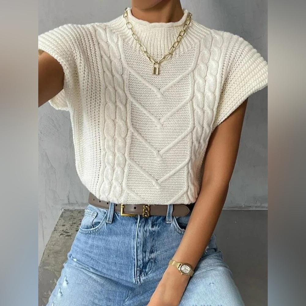 COMMENSE Plain Cap Sleeve Sweater Vest - size Small